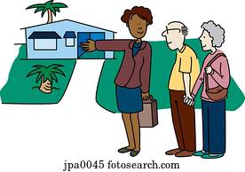 A real estate agent showing a house to an elderly couple