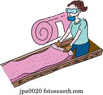 A woman laying down insulation