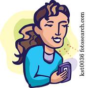 A woman speaking her ideas into a tape recorder