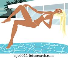A woman sunbathing by a swimming pool