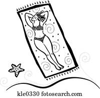 A woman sunbathing on the beach