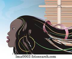 A woman with long hair blowing in the wind