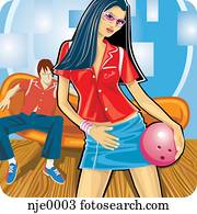 A young couple bowling