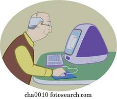 An elderly man using a computer