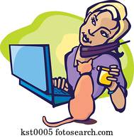 een, vrouw, op de telefoon, en, computer, in, een, thuiswerken