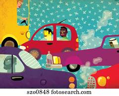 Multi-ethnic people in their cars in traffic Multi-ethnic people in their cars in traffic