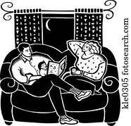 Parents reading to their young child