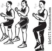 pessoas, fazendo, aeróbica