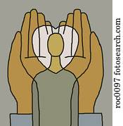 Two hands and a heart nurturing a person