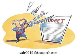 um, homem negócios, cortando orçamento