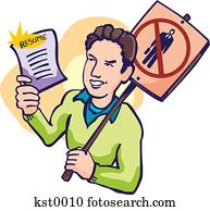 um, homem, segurando, um, retomar, e, um, não, ternos, picketing, sinal