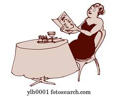 um, mulher olha, em, a, menu, em, um, jantar fino, restaurante