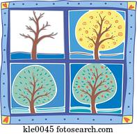 um, árvore, em, quatro estações