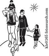 un, familia caminar, su, perro