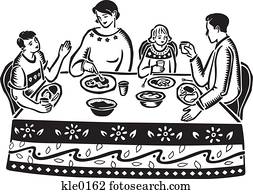 un, familia que come, en la mesa