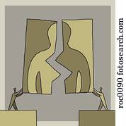 zwei leute, halten aufwärts, hälfte, bilder, von, a, mann, schaffen, a, hybride