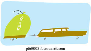 A car pulling a large sack of money