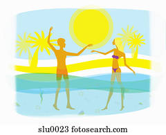 A man and a woman playing in the water at a beach A man and a woman playing in the water at a beach