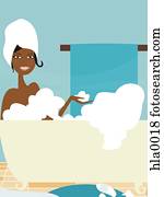 A woman taking a bubble bath