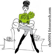 A young woman sitting on a giant gift box with shopping bags A young woman sitting on a giant gift box with shopping bags