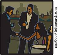 folk, möte, och, umgås, en bardisk