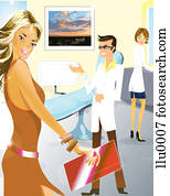 un, mujer, en, un, oficina doctor