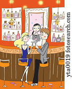 A couple enjoying a drink at a bar