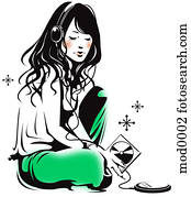 A girl listening to a music