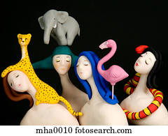 a, skulptur, von, a, frauengruppe, und, tiere