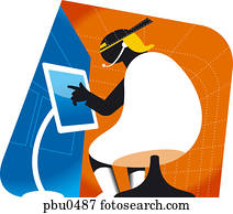 A young man at a touch screen computer