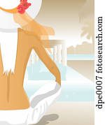 een, vrouw zitten, door, een, pool