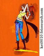 egy, portré, közül, egy, nő