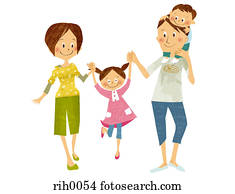 Illustration of a young family holding hands