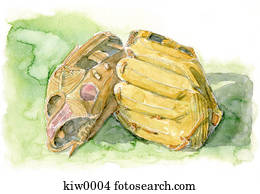 Painting of two baseball mitts