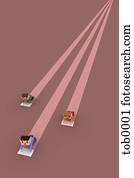 um, 3d, estilo, imagem, de, três pessoas, correndo