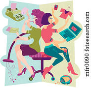 zwei frauen, multi tasking