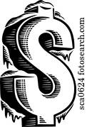 Illustration of a black and white dollar sign with ice on it