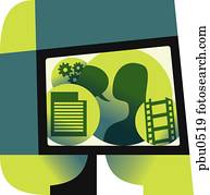 Illustration of figures on a screen