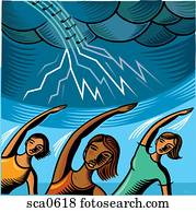 ilustração, de, aeróbica