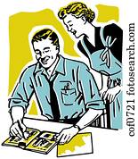 a, altmodisch, porträt, von, a, glücklich, schauen, pärchen