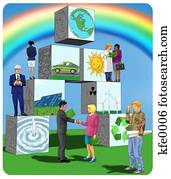 a, edifício bloqueia, de, ecologia