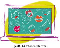 A laptop computer with numerous mouths all over the screen