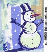 A layered print of a snowman