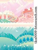 colagem, de, dois, paisagens