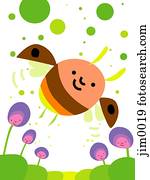 Happy bee and flowers