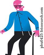 Senior man walking with walking stick Senior man walking with walking stick