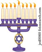 um, ilustração, de, um, iluminado, hanukkah, menorah