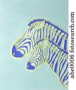 um, impressão, de, dois, zebras