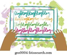 um, pessoa, segurando, um, lona, com, a, palavra, blog, aparecer, repeatedly