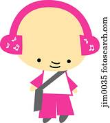 Young girl listening to music on headphones